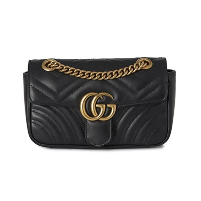 Lot 354 - Gucci, a black leather Marmont handbag.