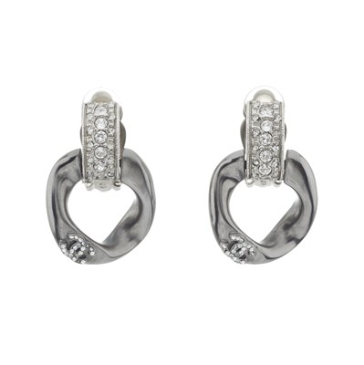 Lot 277 - Chanel, a pair of gunmetal rhinestone clip-on earrings.