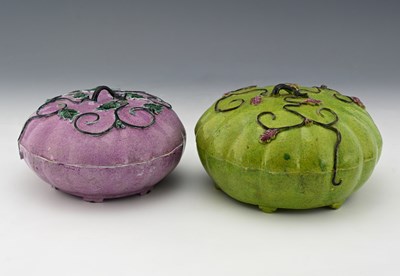 Lot 341 - Two Chinese relief moulded melon boxes and...