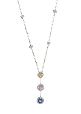 Lot 27 - An 18ct gold vari-hue sapphire and...