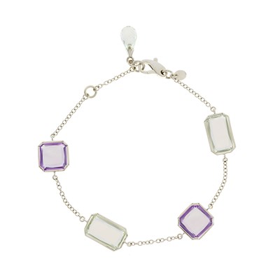 Lot 28 - An 18ct gold alternating square-shape amethyst...
