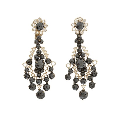 Lot 36 - A pair of 18ct gold rose-cut diamond and black...