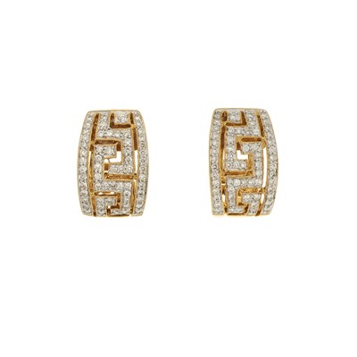 Lot 38 - A pair of 18ct gold pave-set diamond hoop...