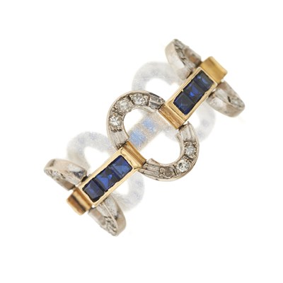 Lot 169 - A bi-metal sapphire and diamond flexible ring