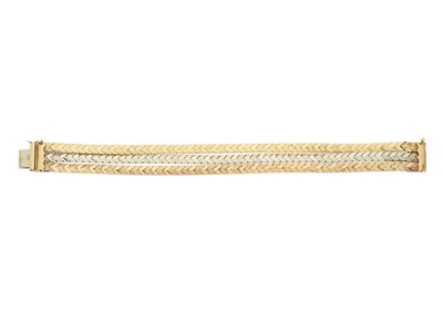 Lot 63 - A tri-colour three-row bracelet