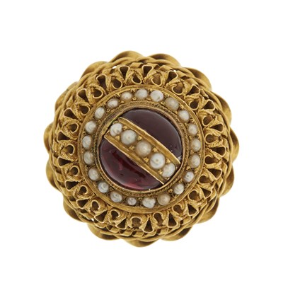 Lot 102 - A mid 20th century 15ct gold foil-back red gem...