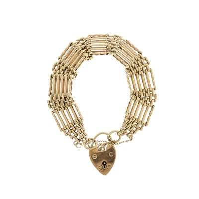 Lot 103 - A 1970s 9ct gold gate bracelet, with 9ct gold...