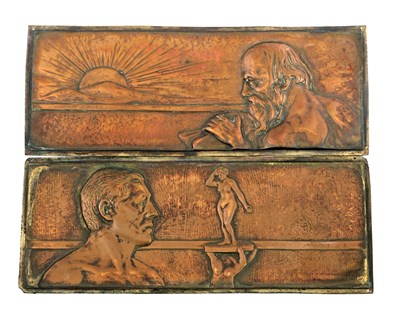 Lot 96 - Two Arts and Crafts copper plaques, cast in...