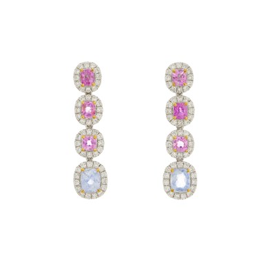 Lot 116 - A pair of 18ct gold sapphire and brilliant-cut...