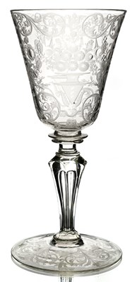 Lot 386 - A Dutch or Silesian engraved glass goblet,...