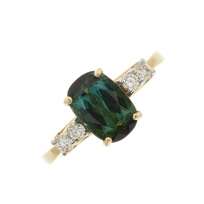 Lot 162 - An 18ct gold green tourmaline dress ring, with...