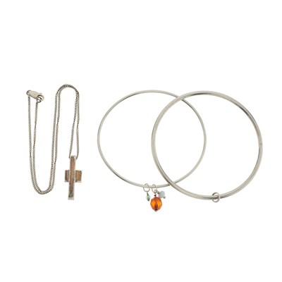 Lot 405 - Gucci, a cross pendant and chain, with two non-designer bangles.
