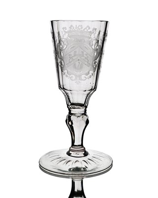Lot 168 - A Silesian engraved glass Armorial goblet,...