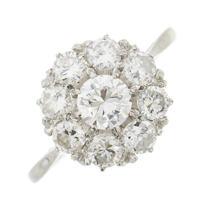 Lot 108 - A mid 20th century platinum brilliant-cut diamond cluster ring