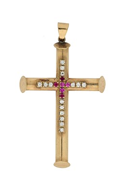 Lot 533 - A synthetic ruby and paste cross pendant