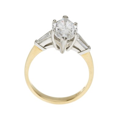 Lot 105 - An 18ct gold marquise-cut diamond single-stone ring, with diamond shoulders
