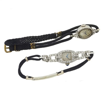 Lot 39 - An Art Deco platinum single-cut diamond cocktail watch and a Tissot diamond cocktail watch