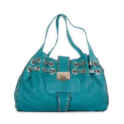 Lot 370 - Jimmy Choo, an embossed turquoise Ramona...