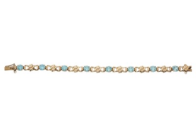 Lot 115 - A mid 20th century 9ct gold blue zircon bracelet