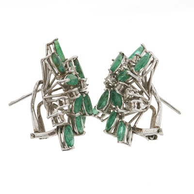 Lot 67 - A pair of emerald and single-cut diamond earrings