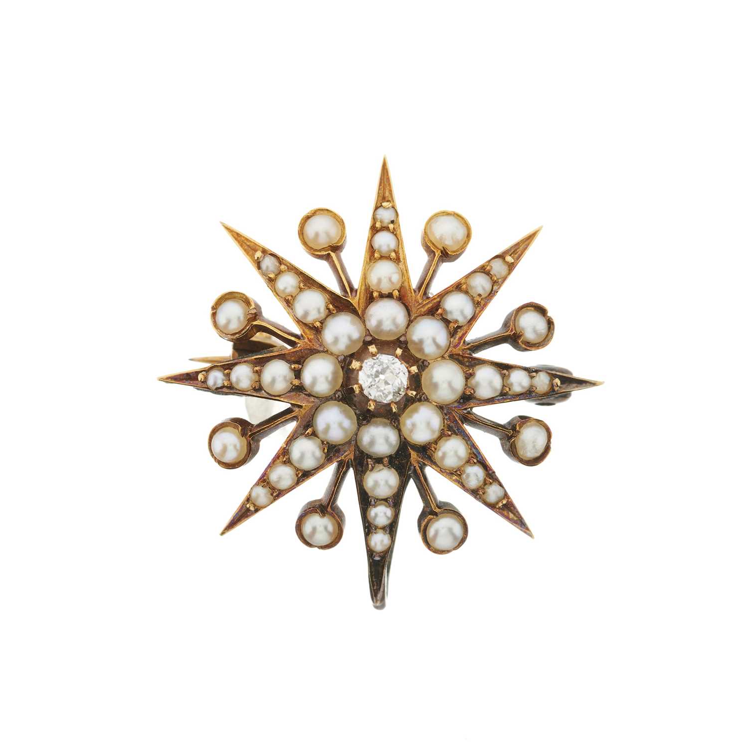 Lot 4 - A late Victorian 14ct gold split pearl and old-cut diamond star brooch