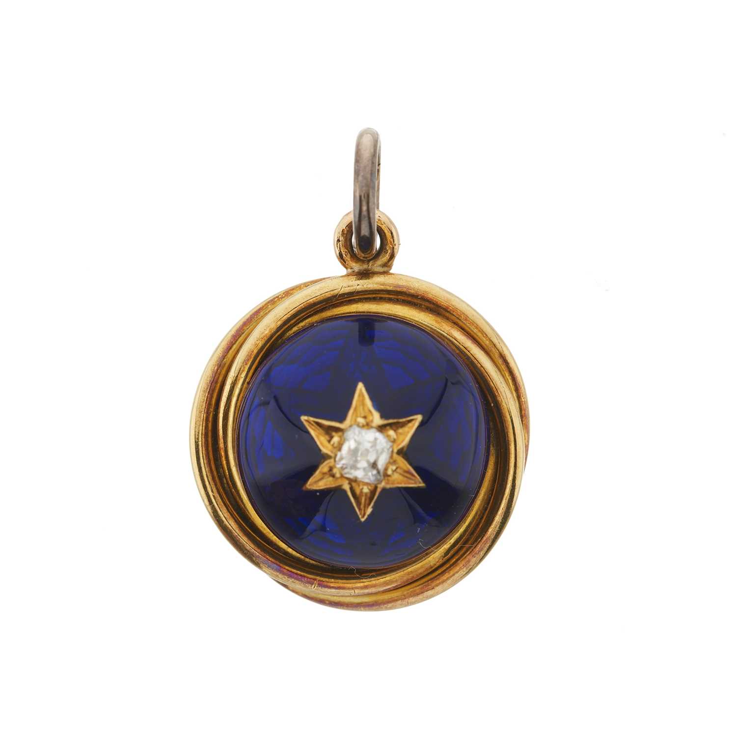 Lot 5 - A late Victorian 15ct gold old-cut diamond and blue enamel locket pendant