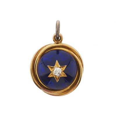 Lot 5 - A late Victorian 15ct gold old-cut diamond and blue enamel locket pendant