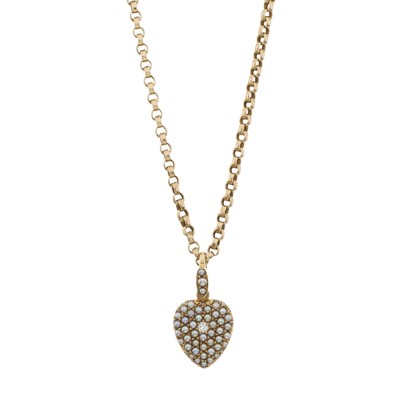 Lot 2 - An Edwardian 9ct gold split pearl and old-cut diamond heart pendant and chain