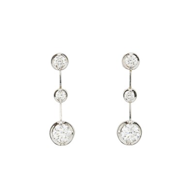 Lot 63 - A pair of 18ct gold brilliant-cut diamond drop earrings