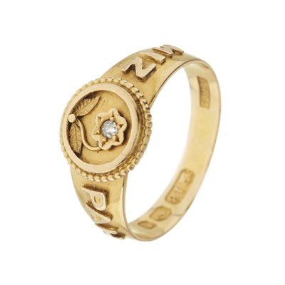 Lot 12 - A late Victorian 18ct gold single-cut diamond Mizpah ring