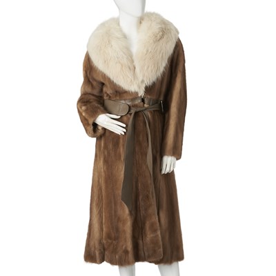 Lot 531 - A full-length pastel mink coat w/ fox fur collar.