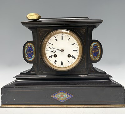 Lot 275 - A late 19th century polished slate mantle...