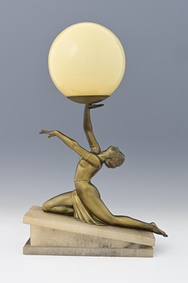 Lot 111 - An Art Deco bronzed spelter table lamp, circa...