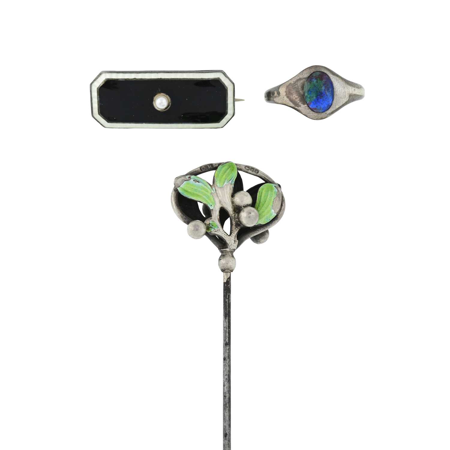 Lot 40 - Charles Horner, three early 20th century silver and enamel jewellery items