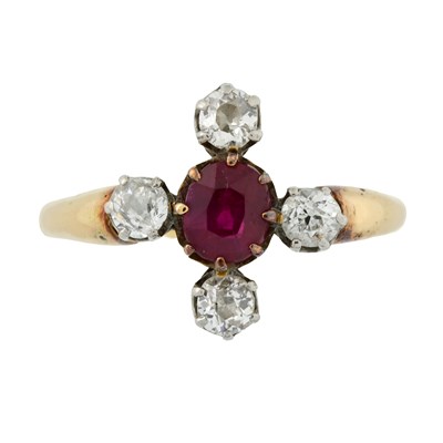 Lot 504 - An early 20th century gold ruby and old-cut diamond quatrefoil ring