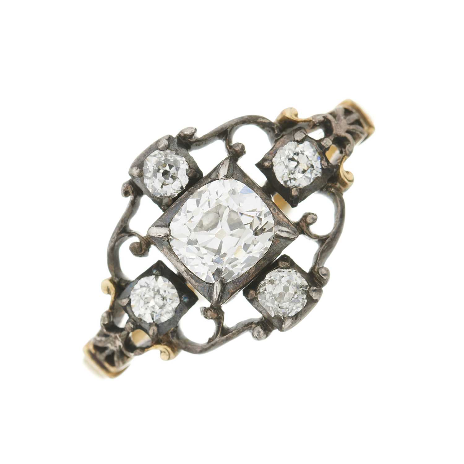 Lot 6 - An early Victorian 18ct gold and silver old-cut diamond ring