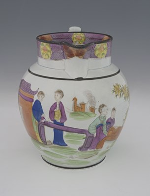 Lot 779 - A large Chinoiserie Pearlware jug, circa 1800,...
