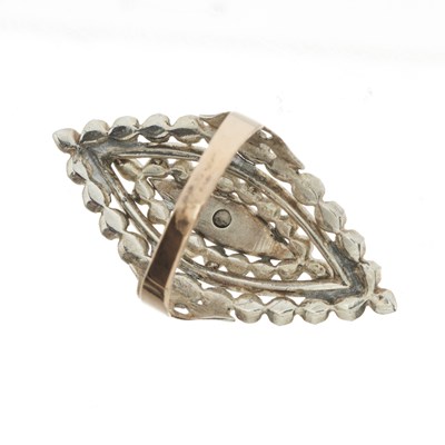 Lot 19 - A late Georgian rose-cut diamond and blue enamel navette shaped ring