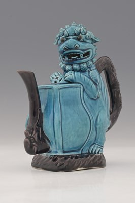 Lot 158 - A Chinese turquoise Buddhistic lion ewer,...