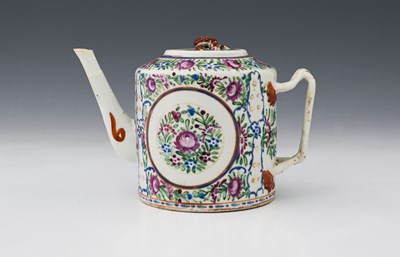 Lot 155 - A Chinese Cantonese cylindrical teapot and...
