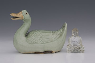 Lot 156 - A Chinese celadon porcelain model of a duck,...