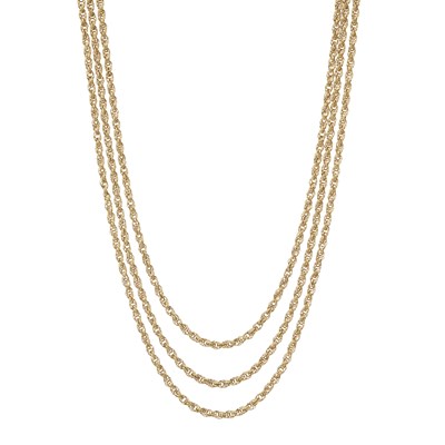 Lot 155 - A 9ct gold graduated three-row rope-link chain necklace