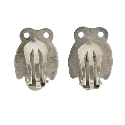 Lot 68 - Georg Jensen, a pair of early 20th century silver moonstone leaf clip-on earrings