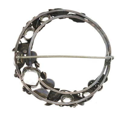 Lot 82 - A large Arts & Crafts silver rock crystal and coque de perle brooch, attributed to Dorrie Nossiter