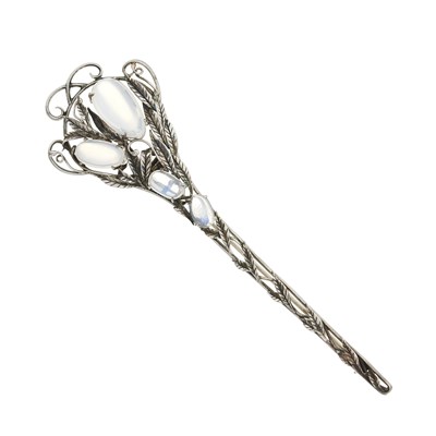 Lot 74 - Bernard Instone, a large Arts & Crafts silver moonstone brooch