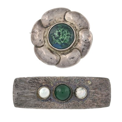 Lot 10 - Two Arts & Crafts silver gem set brooches