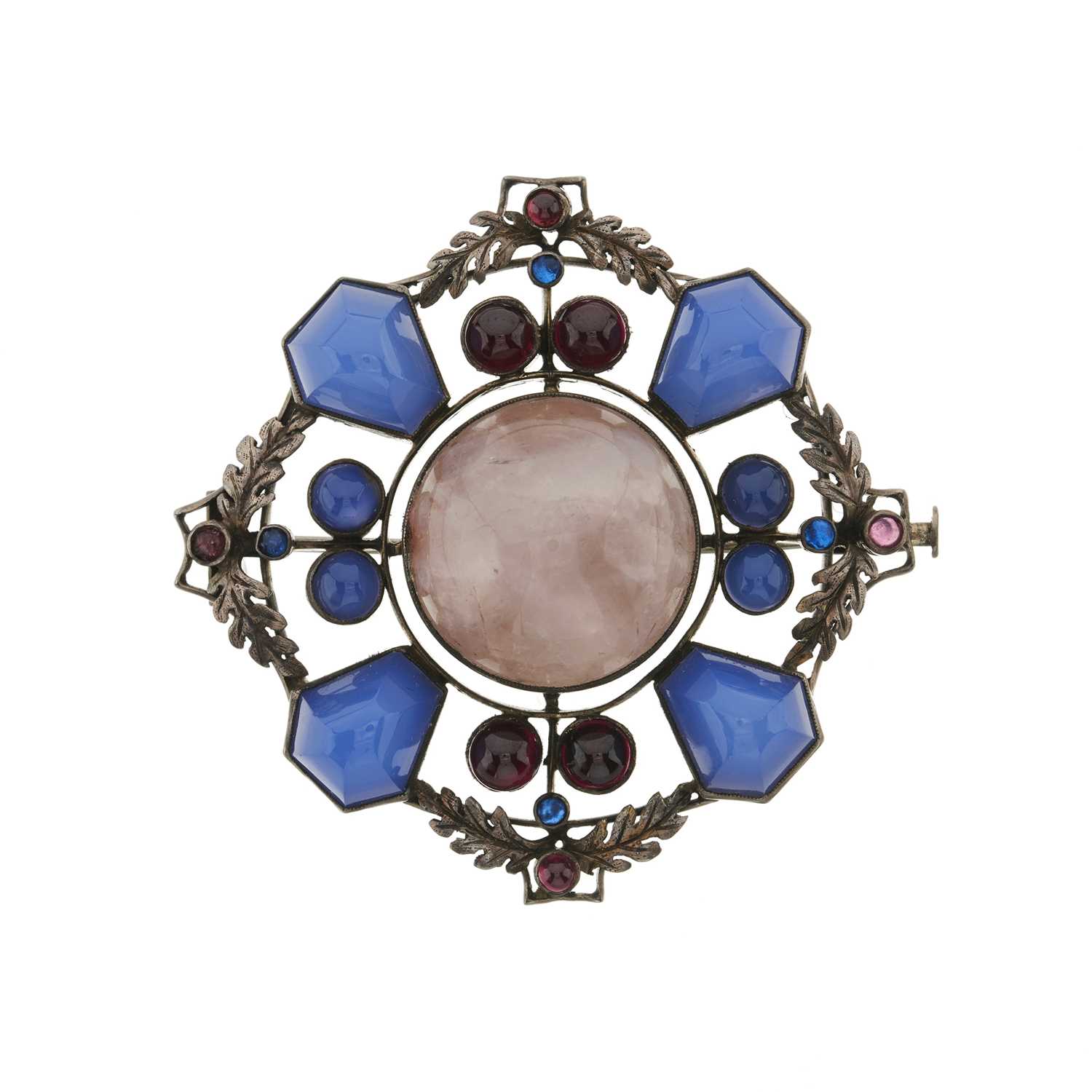 Lot 70 - An Arts & Crafts silver gem-set brooch, attributed to Sybil Dunlop