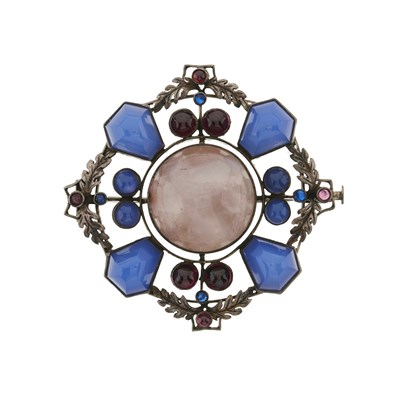 Lot 70 - An Arts & Crafts silver gem-set brooch, attributed to Sybil Dunlop