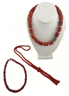 Lot 578 - Three coral bead necklaces