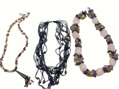 Lot 563 - Three gem bead necklaces